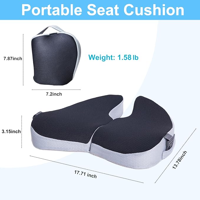 Travel Cushion Airplane Seat, Small Foldable Hemorrhoid Pillow | Compact Airplane Memory Foam Seat Cushion For Long Flights, Travel Essentials For Comfort, Sciatica Pain Relief - Image 5