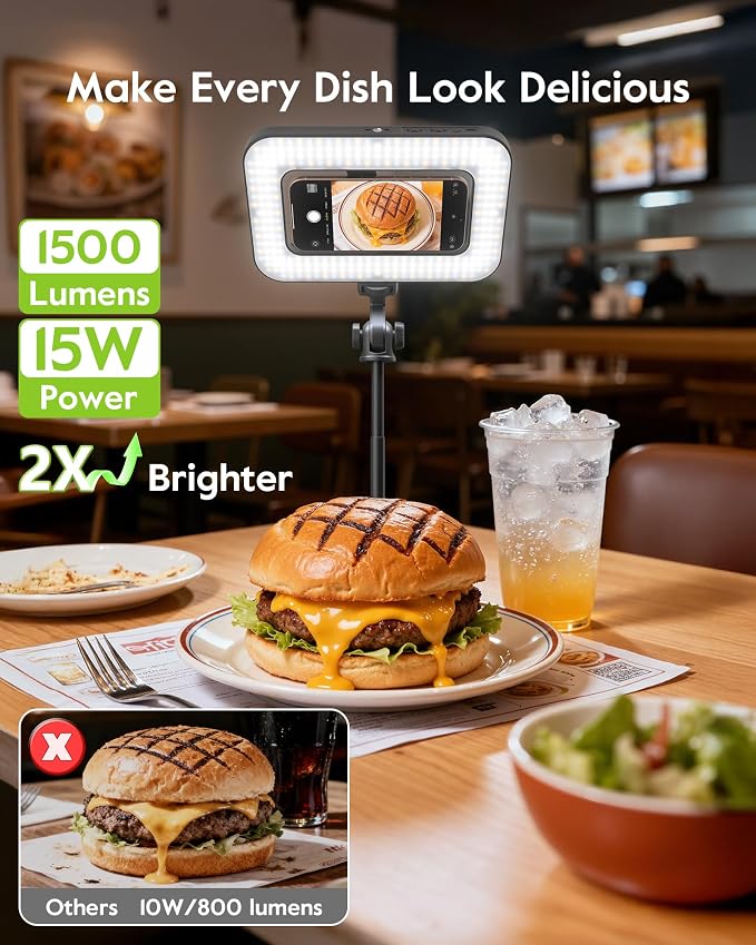 Tripod for iPhone with Light, Portable 15W Ring Light with Stand and Phone Holder for Video Recording, 6000mAh Magnetic Phone Tripod with Light 2500K-9000K for Food Hunt,Mukbang Video,Vlogging,CRI＞95 - Image 3