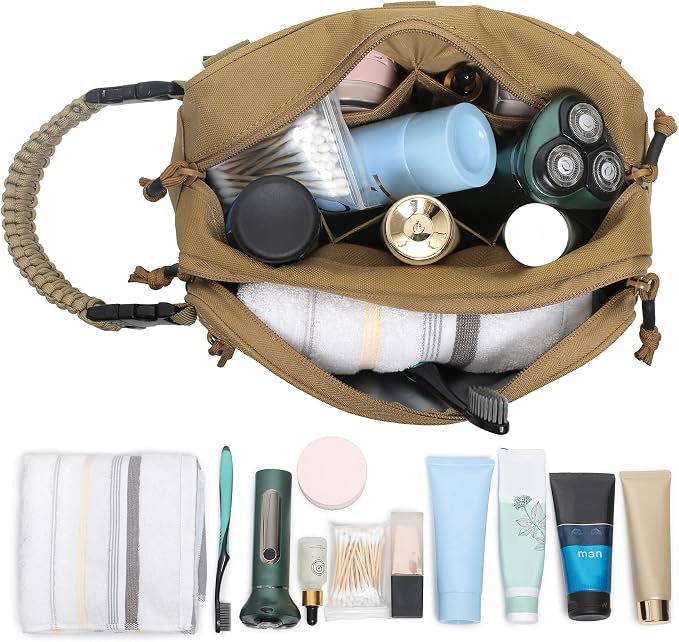 Tactical Toiletry Bag for Men Dry Wet Separate Dopp Kit Travel Hygiene Bag EDC Utility Tool Molle Pouch Mens Shaving Kit Travel shower Bags (Khaki) - Image 4