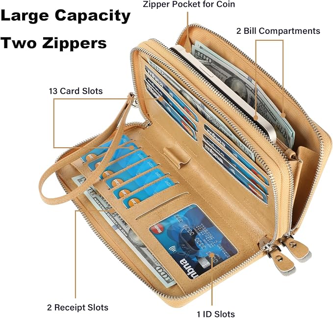 Small Compact Women Wallet RFID Blocking Genuine Leather Bifold Purse with ID Windows - Image 5