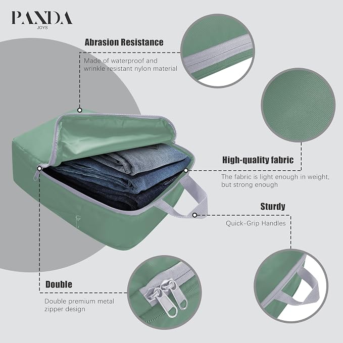 4 Set Compression Packing Cubes Travel - Travel Accessories Expandable Packing Organizers for Carry On - Essentials Luggage Bags - Green - Image 4