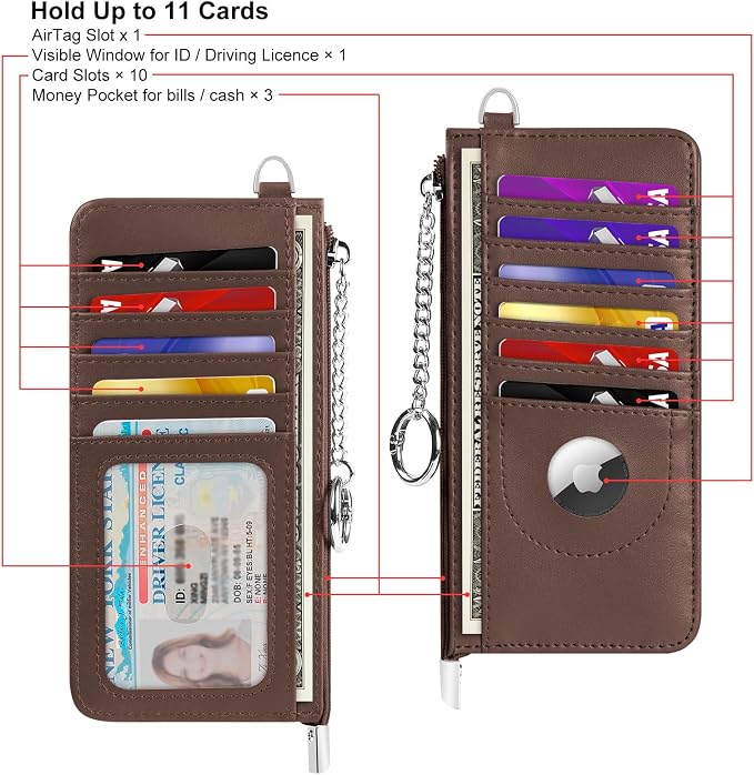 RFID Blocking Slim Credit Card Holder Wallet with Zipper Money Pocket & Keychain, Slim Airtag Wallet for Men Women - Image 7