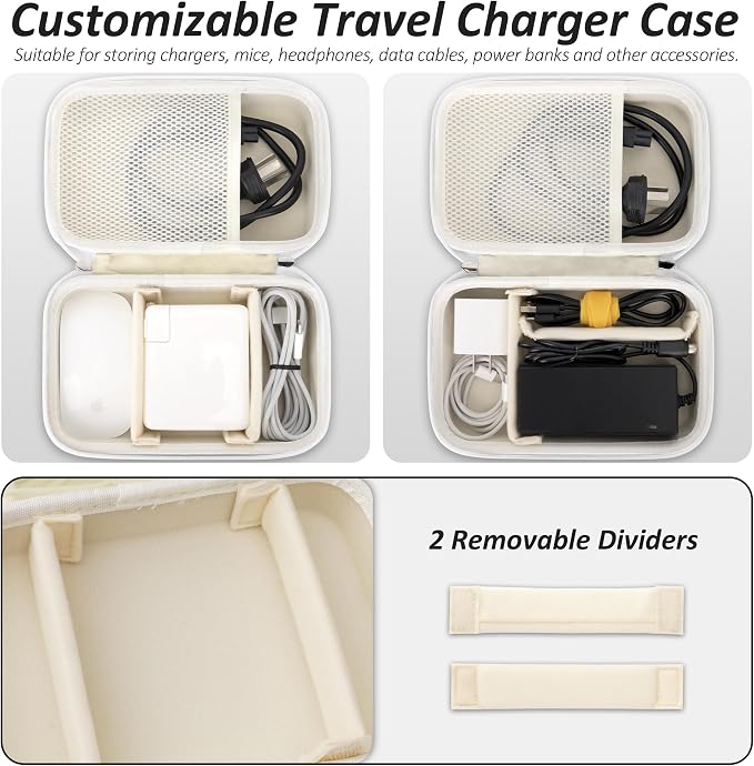 Portable Charger Case, Tech Pouch Travel Organizer, XL, White | Hard Shell Electronic Storage for MacBook Power Adapter, Magic Mouse, Charging Cords, Power Bank Laptop Accessories - Image 4