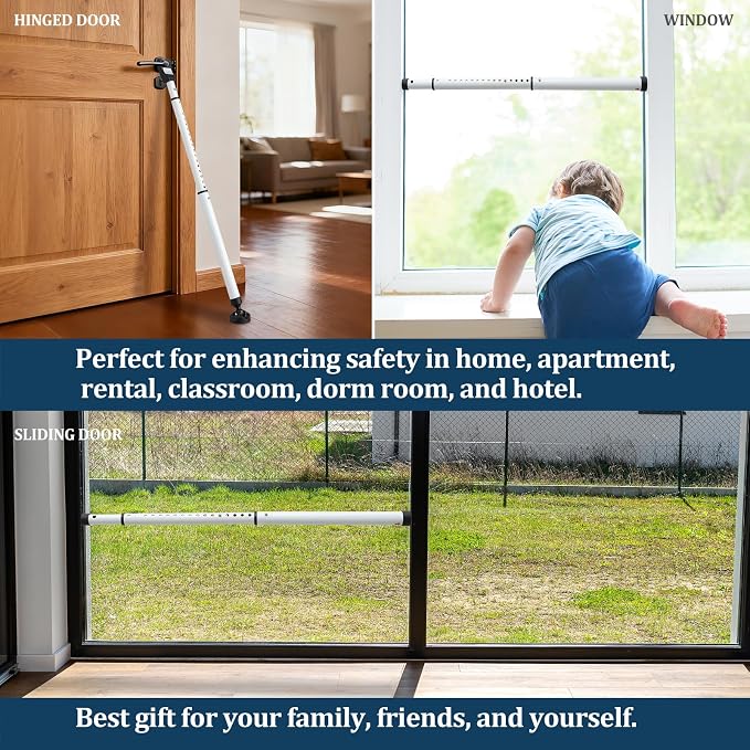 3-in-1 Door Security Bar with Heavy-Duty Metal, Adjustable 16"-41.7" Door Lock Stick,Sliding Patio Door Security Bar with 2.8" Non-Slip Base for Home,Apartment,Travel Safety–Portable Door &Window Lock - Image 2