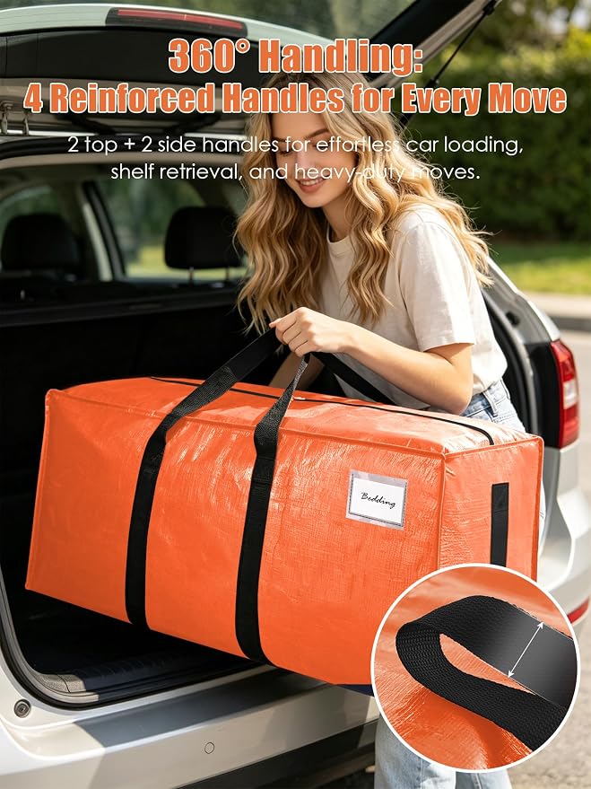 SWEET DOLPHIN 12 Pack 200LB Heavy-Duty Moving Bags with Wrap-Around Handles, Extra Large Storage Totes for Space Saving, Clothes Storage Bags, College Dorm Essentials, Multicolor, 24 Gal - Image 5