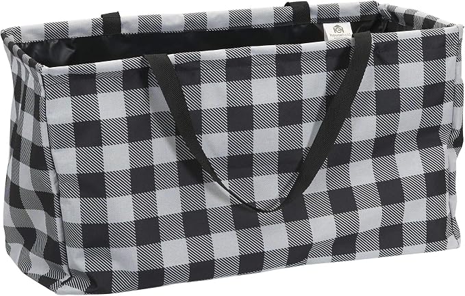 Household Essentials Black and White Plaid Krush Container All-Purpose Utility Tote by HouseholdEssentials