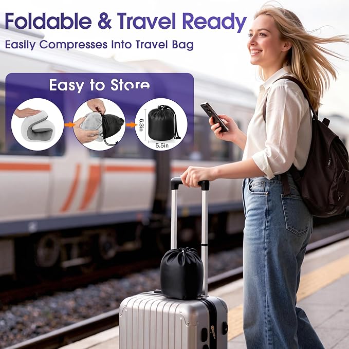 CloudBliss Neck Pillow for Sleeping, Memory Foam Travel Pillow, Light Grey - Image 3