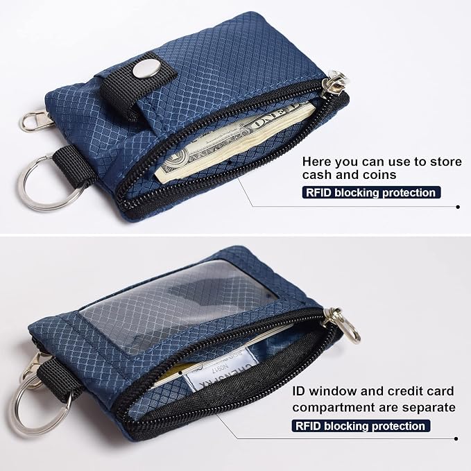 CHENSPRX Minimalist RFID Blocking Small Wallet with ID Window,WaterResistant Zip Id Case Wallet with Lanyard Keychain for Cards,Cash,Travel,Women,Men - Image 4