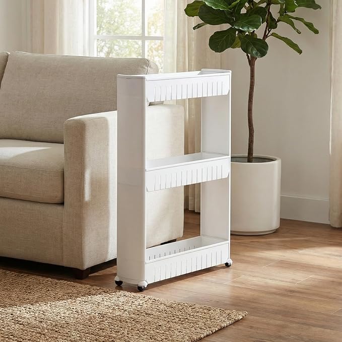 Lavish Home 3 Tier Shelf Rolling Cart - Narrow-Space Kitchen or Bathroom Shelf Organizer Cart - Slim Slide-Out Storage Shelves for Kitchen, Bathroom, Laundry and Pantry - Image 8