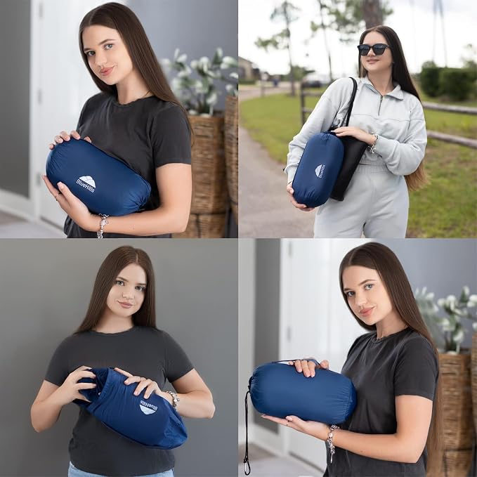 BlueHills Ultra Compact 2 Pack Travel Blanket Pillow Airplane - Navy Blue | Travel Set Blanket/Pillows 70 X56, Matching Pillowcase, Luggage Strap & Carabiner, Compact & Packable, Traveling Essentials - Image 3