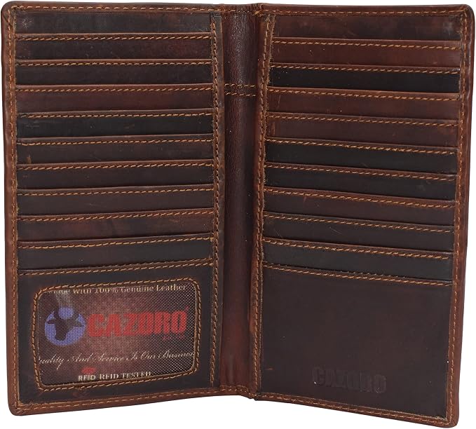 Marshal Bifold Leather RFID Blocking Wallet For Men & Women | Genuine Leather Holder With 19 Slots, 2 Bill Compartments & ID Window | For Credit/Debit Cards, Money & More (Cazoro Brown) by Marshalwallet