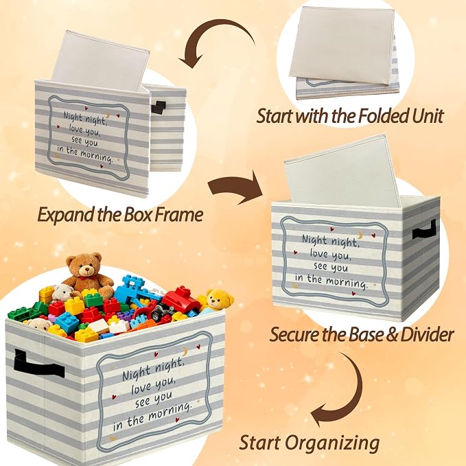 Heartwarming Sweet Night Storage Bins Box with Handles Organizer Basket | calming minimalist foldable basket for organizing, striped collapsible toys clothes for playroom nursery bedroom, 10x14 in - Image 6