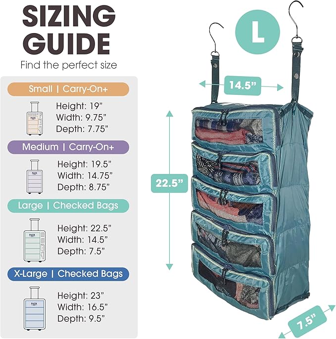 Hanging Suitcase Organizer - Our Large Hanging Luggage Organizer Fits Any Suitcase - Our Packing Cubes For Travel Uses Mesh Windows to Make it Easy to Find your Clothes (Green, L) - Image 4