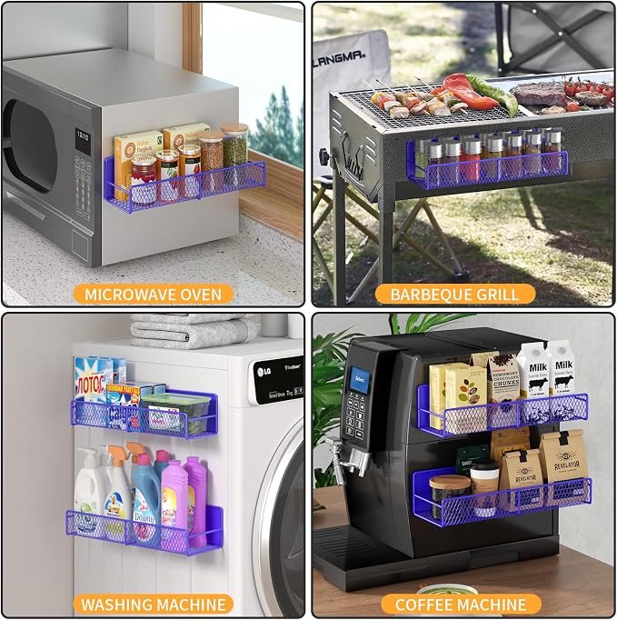 DTUQYX Magnetic Spice Rack for Refrigerator, 4 Pack 100% Metal Strong Magnet Fridge Shelves, Space Saving Spice Organizer, No Drilling Home Kitchen Laundry Room Storage Organization, Purple Blue - Image 6