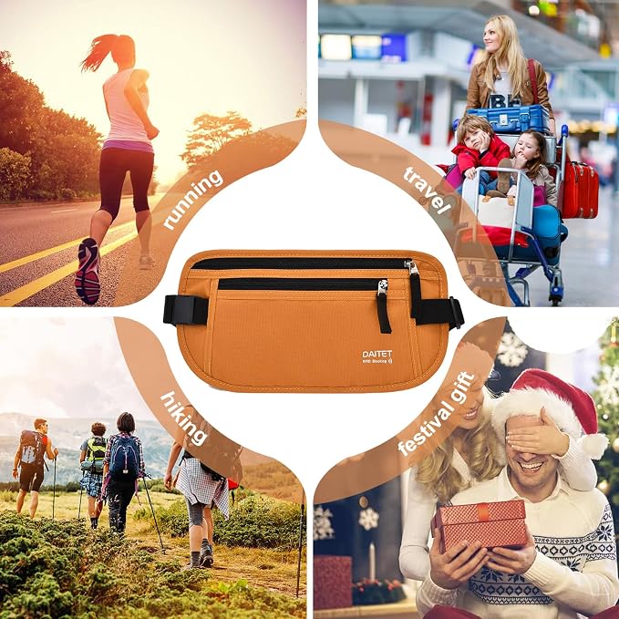 RFID Blocking Money Belt for Men Women, Slim Fanny Pack for Travel，Running,Conceal Waist Wallet for Passport Holder,Phone,Cash(Brown Orange) - Image 7