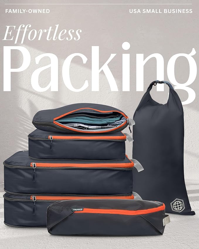 TRIPPED Travel Gear Compression Packing Cubes for Carry-On Travel 6-Pack | Ultralight Ripstop Packing Cubes with Compression Zippers for Organized Carry-On Luggage, Backpack, and Travel Packing - Image 8