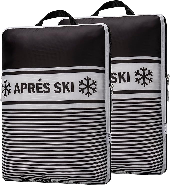 Extra Large Compression Packing Cubes for Checked Luggage, Lightweight Suitcase Organizers & Space Saver Bags - Travel Cubes for Packing - Travel Essentials - 2 Piece Set, X-Large - Black Apres Ski by Unknown