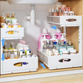 Under Sink Organizer, 2 Pack 2 Tier Pull Out Under Cabinet Organizer Shelf with Pad for Framed Cabinets, Metal Slide Out Under Sink Storage, Mesh Sliding Drawers for Kitchen Bathroom Laundry, White by PXRACK