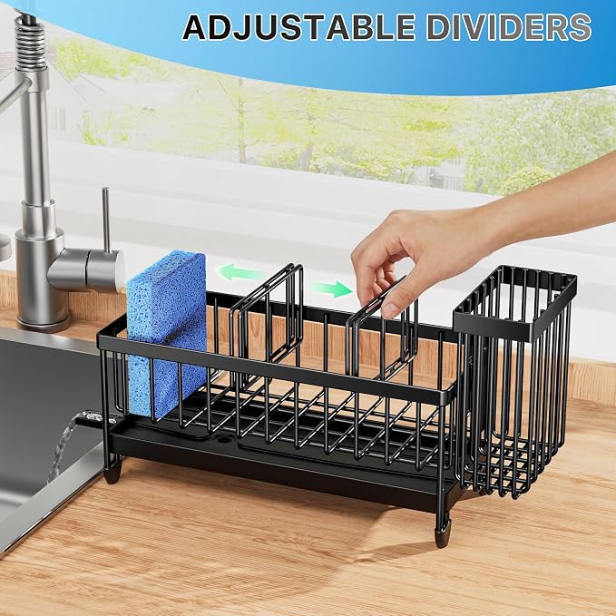 Cisily Sponge Holder for Kitchen Sink, Sink Organizer with Brush Holder | Kitchen Countertop Organizers and Storage Essentials, Rustproof 304 Stainless Steel (Black, 9.25″) - Image 4