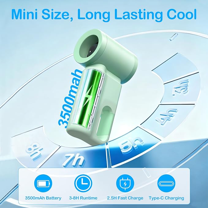 CIVPOWER Portable Mini Fan Handheld: Personal Travel Fan USB Rechargeable - 100 Speed Turbo Fan with LED Display - Pocket Size 8H Max Runtime, Outdoor Sport Hiking Concert Gift for Women Men, Green - Image 4