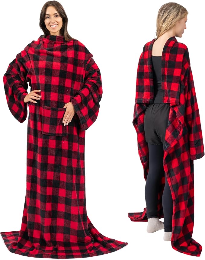 PAVILIA Wearable Blanket with Sleeves for Adult Women Men, Cozy Fleece Warm Wrap Throw with Arms, Gifts for Christmas, Wife - Image 3