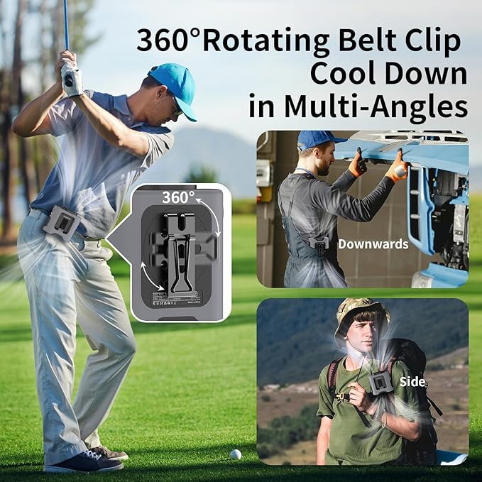 Socool 14500mAh Portable Waist Fan Clip on Belt 360 Rotation Wearable Rechargeable Personal Shirt Fan, 67H Cooling 5-Speed Battery Operated Fans with Light, Neck Fan Hanging for Outdoor Camping Travel - Image 5