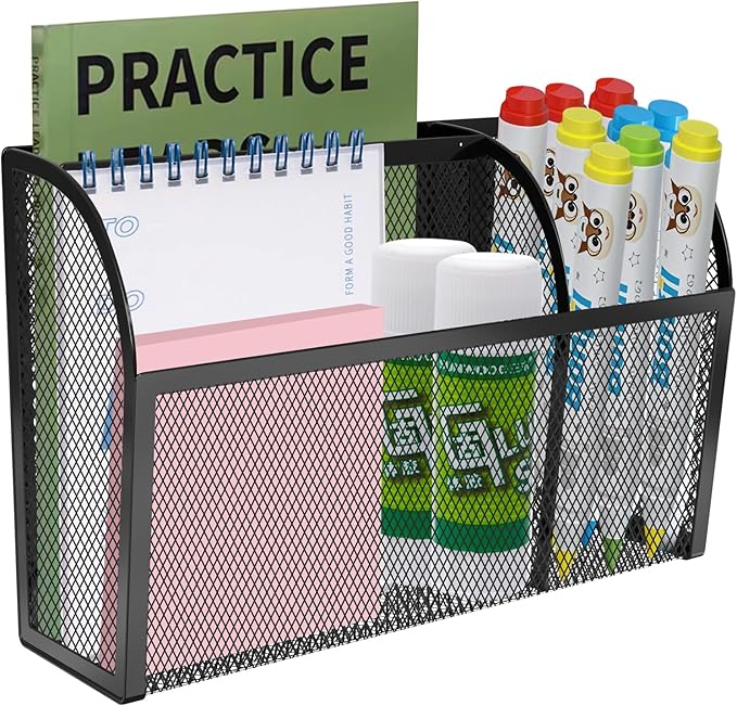 Magnetic Pencil Holder-Magnetic Basket for Fridge 3-Grid Mesh Magnetic Pen Holder for Refrigerator, Extra Strong Magnets Mesh Marker Holder Locker Accessories Organizer for Whiteboard by Unknown