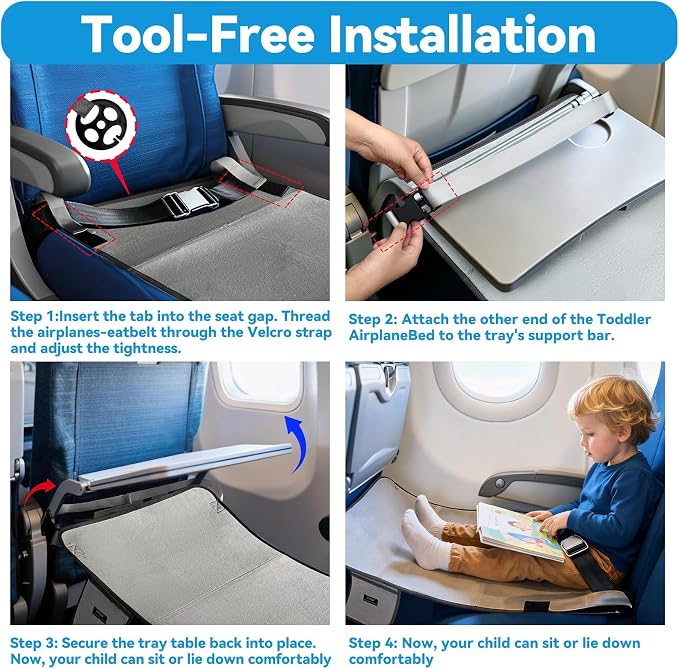 Toddler Airplane Bed, Baby & Kids Travel Seat Extender for Plane Flights | Ultra-soft minky fabric, quick setup, roomy 30.7"x19.3" rest zone, lightweight 0.63 lbs, travel-ready with storage pocket. - Image 3