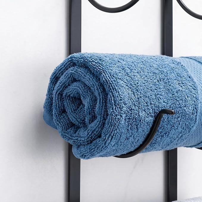 4-Tier Bathroom Rolled Towel Rack Wall Mounted Towel Storage Holder, Adhesive & Drill Hanging Organizer for Towels, Blankets, Large Bath Sheets, Space Saving in RV, Apartment Friendly - Image 5