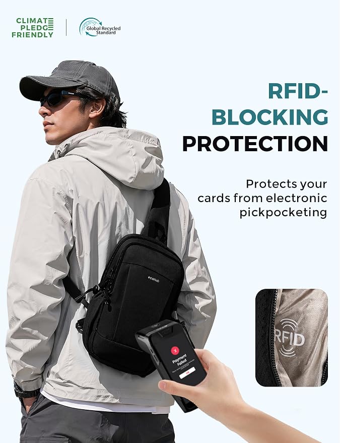 ECOHUB Anti-Theft Crossbody Bag Men Women RFID Blocking Lightweight Sling Backpack Water Resistant for Travel Hiking Outdoor - Image 5