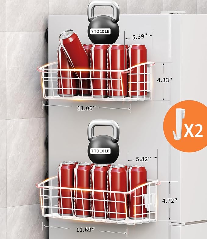 2Pack Magnetic Shelf for Refrigerator with Removable Hooks(White) | Strong Magnetic Spice Rack for Kitchen Storage, Fruit Potato Onion Storage Shelves, Large Magnetic Basket Organizer - Image 5