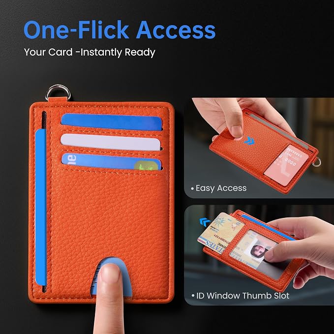 Mayski Slim Wallet, Credit Card Holder for Women, Minimalist Front Pocket RFID Blocking Card Cases, Small Wallet Women Men(Lichee Orange) - Image 3