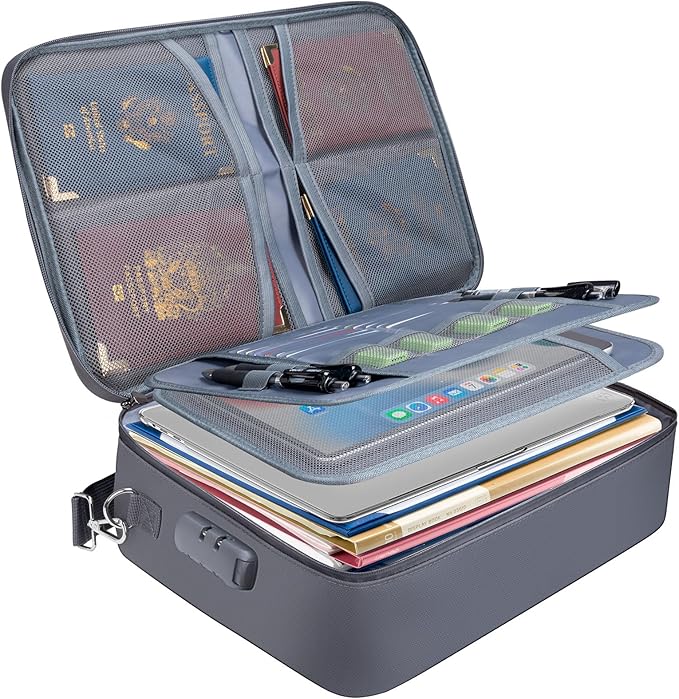 BALEINE Fireproof Document Box with Lock, Portable Fireproof Document Bag Waterproof Fire Proof File Boxes for Documents, File Organizer Box for Important Paperwork (Gray, 15''x11''x4'') by BALEINE
