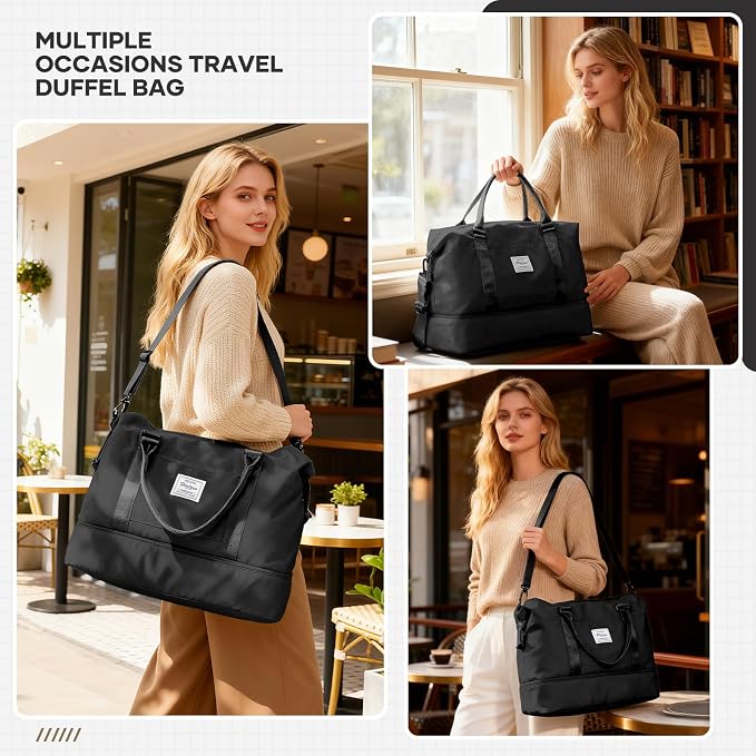 Travel Duffel Bag, Sports Tote Gym Bag, Shoulder Weekender Overnight Bag for Women - Image 3