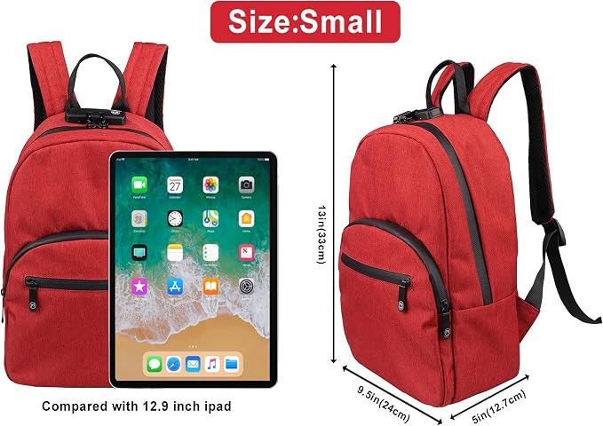 FIREDOG Mini Smell Proof Backpack with Lock, Smell Proof Bag for Men Women Travel (Red) - Image 2