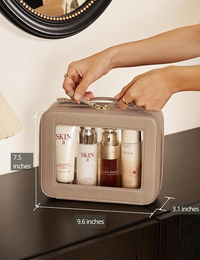 Clear Makeup Bag Travel Cosmetic Case Transparent Toiletry Bag with Zipper, Portable Make Up Organizer Traveling Compact Car Bag for Essentials, Gold, Large - Image 3