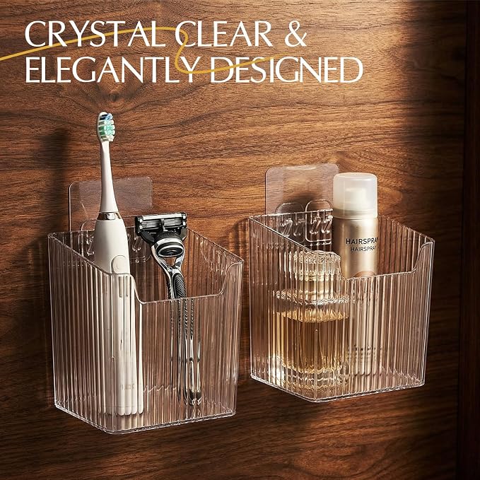 4 PCS Wall Mount Organizer, Cabinet Door Organizer Storage with Adhesive Bins Inside Cabinet Door Storage, Makeup Organizer, Basket for Kitchen Bathroom - Image 2