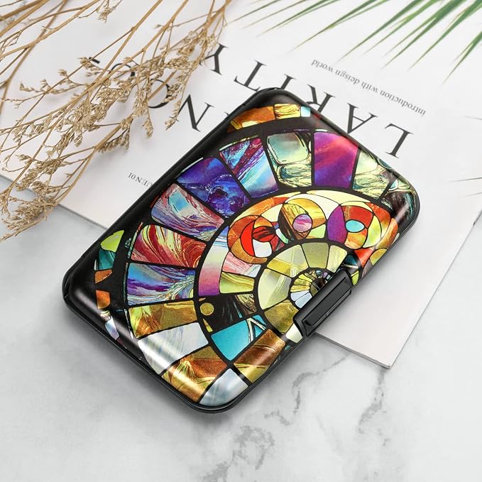RFID Aluminum Wallet Credit Card Protector Case Holder for Men Women | Mini RFID Aluminum Wallet Credit Cards Holder Business Card Case Metal ID Case for Men Women (Colorful Glass) - Image 7