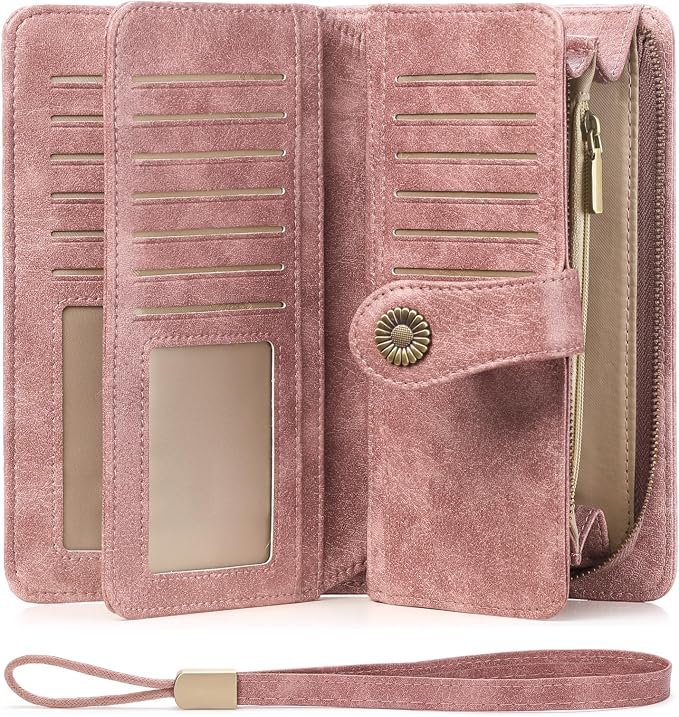 Wallets for Women Trifold Wristlet Wallets Large Capacity RFID Blocking Ladies Purse Credit Card Holder by FALANMULE