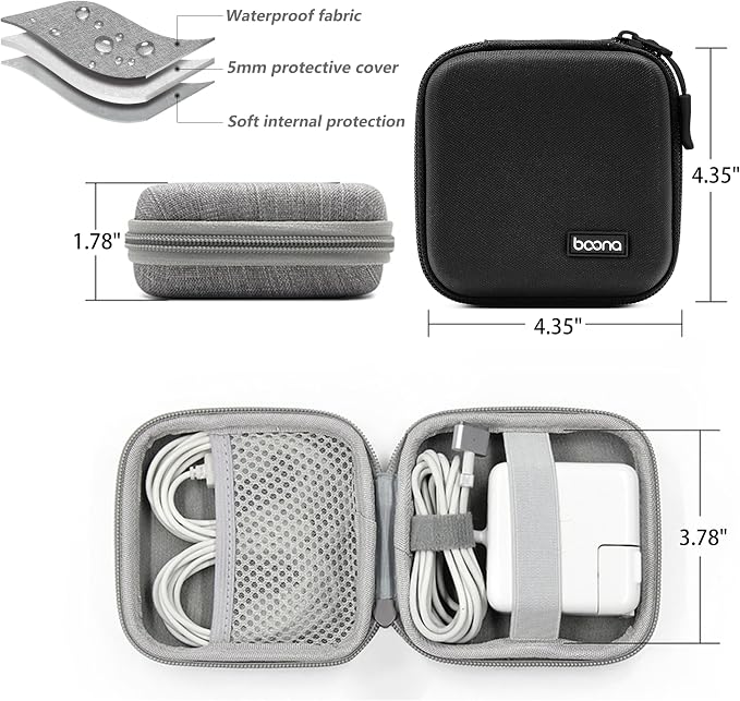 Small Travel Carrying Storage Case, 4.4"x4.4" Charger Organizer, Pouch compatible with MacBook Power Adapter, Laptop Accessories Cables, Cords, USB Drives, Earphones | Portable travel pouch, holds MacBook power adapter, cables, USB drives, earphones an... - Image 2