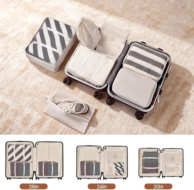 Packing Cubes for Travel, 8 Set Luggage Organizer Bags Travel Cubes for Packing Compression Luggage Cubes for Suitcase Carry on Travel Essentials with Laundry & Toiletry Bag(beige) - Image 3