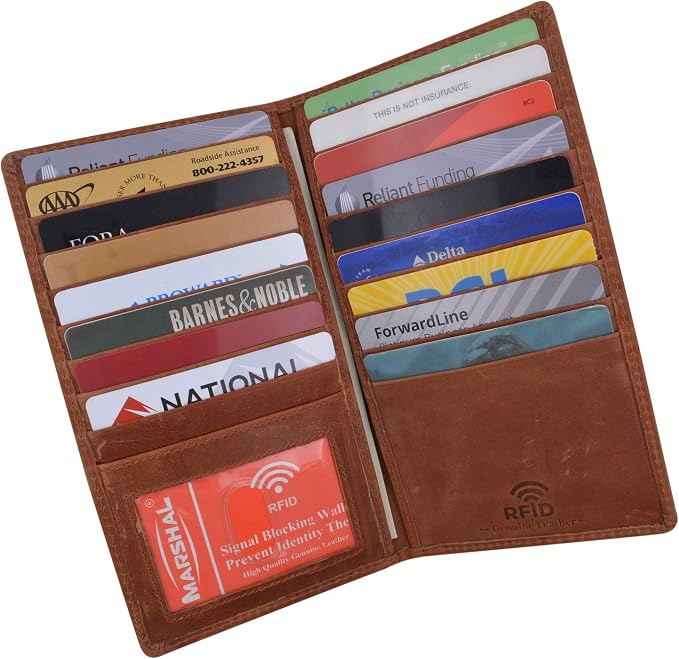 Marshal Bifold Genuine Leather RFID Blocking Credit Card ID Holder Tall Wallet (Antique) - Image 6