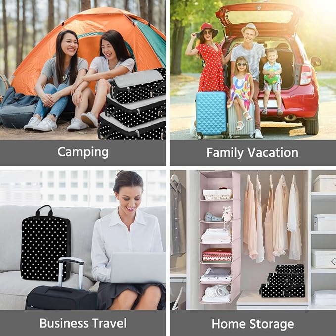 7 Pcs Compression Packing Cubes for Travel, Waterproof Suitcase Luggage Backpack Organizer with Toiletry Bag Travel Essentials for Women/Men-Polka Dots - Image 7