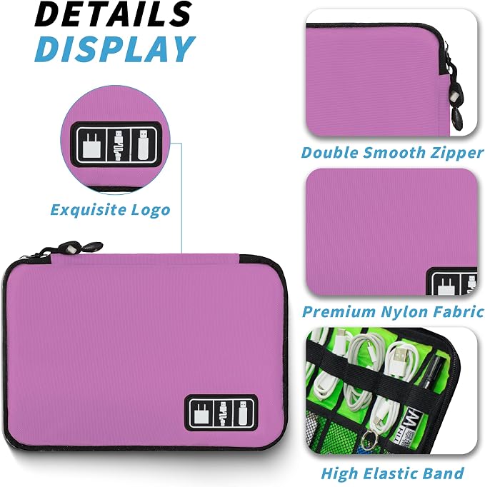 Electronics Organizer,Travel Cord Organizer Pouch,Cable Organizer Bags | Travel Electronic Accessories Storage Case for Cables, Cords, Charger, Phone (Pink) - Image 2
