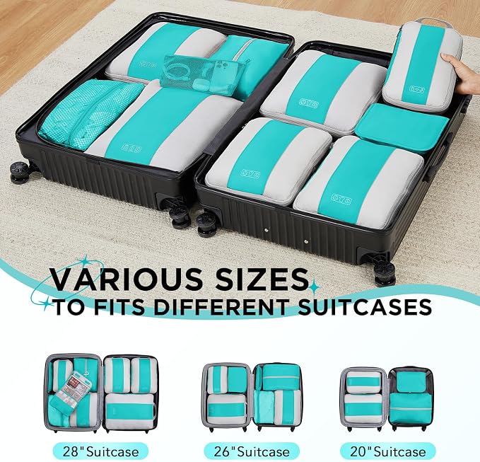 OlarHike 10 Set Compression Packing Cubes for Travel Essentials,Compressible Expandable Space Saver Bags for Organizing Clothes,Luggage Suitcase Garment Bags with Over 1000 pcs Mesh Holes(Blue Green) - Image 8