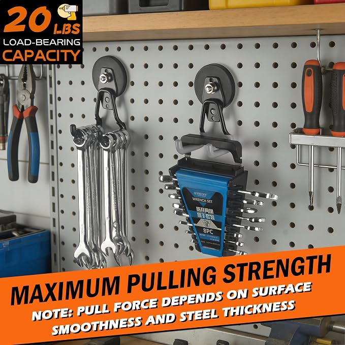 ULIBERMAGNET Upgraded Heavy Duty Magnetic Hooks,4 Pack Strong Large Magnet Hook for Power Drill,Garden Tools,Hose,Pegboard,Garage,Workshop,Magnetic Storage Hooks for Indoor Outdoor Hanging(Gray) - Image 6