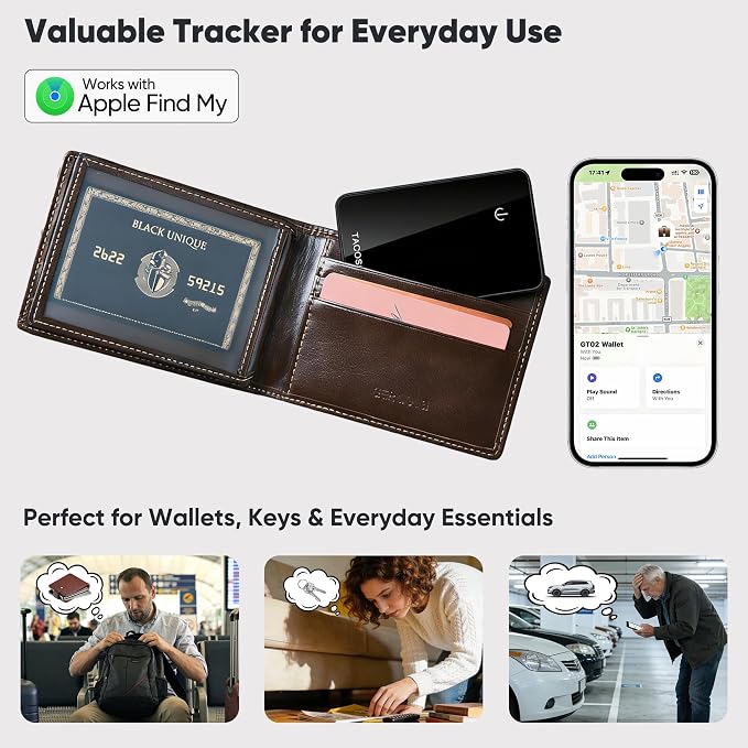 MFi Slim Wallet Tracking Card, Apple Find My (iOS Only), 1 Pack | IP68 Waterproof, Left-Behind Alert, Track Passport & Purse, Unique SN, Sleek Black Finish, For Forgetful Individuals - Image 2