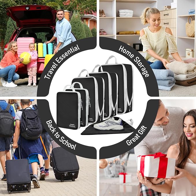 6 Set Compression Packing Cubes, Suitcase Organizer, Lightweight Travel Essentials, Compression Bags For Travel Accessories Luggage Storage Set (6Pcs, Black) - Image 7