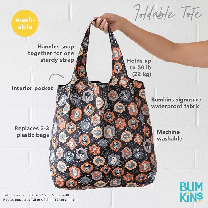 Bumkins Reusable Grocery Shopping Tote Bag for Women, Large Boho Style with Handles, Foldable, Washable, Shoulder Straps - Image 2