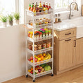 6 Tier Slim Storage Cart with Wheels, 10" D Rolling Storage Cart for Small Space, Metal Narrow Spice Cabinet Mobile Shelving Unit Organizer with Handle for Kitchen, Laundry - White by Xpatee